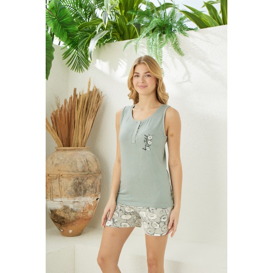 PEMBE RENKLİ KALIN ASKILI ÖNDEN BAĞLAMA DETAYLI ŞORTLU YAZLIK KADIN PİJAMA TAKIMI