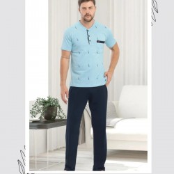 Rahat & Şık: Düğmeli V Yakalı %100 Pamuk Erkek Pijama Takımı – Kısa Kollu