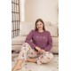 Yumuşacık Dokunuş: %100 Pamuk Büyük Beden Pijama – Mor, Uzun Kollu, Çiçek Desenli