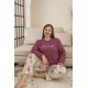 Yumuşacık Dokunuş: %100 Pamuk Büyük Beden Pijama – Mor, Uzun Kollu, Çiçek Desenli