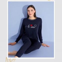 Şık Ve Rahat Kadın Pijama Takımı Siyah Renk, Uzun Kollu, Ikili Takım