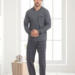 Uzun Kollu %100 Pamuklu Iki Iplik Erkek Pijama – V Yakalı Takım